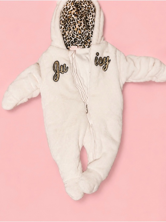 Juicy Couture Other - Juicy Couture Cream Faux Fur Hooded Baby Snowsuit with Leopard Lined Hood